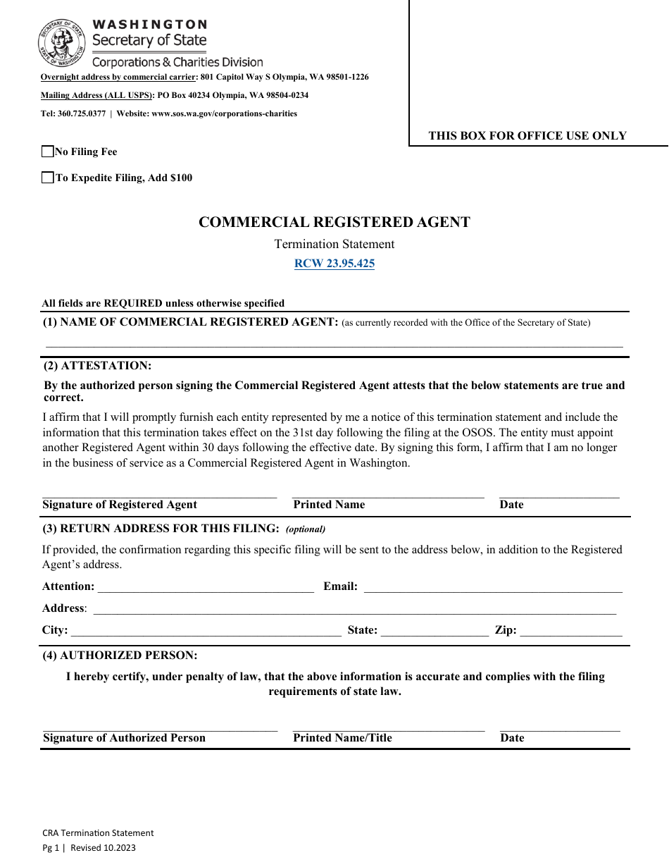 Commercial Registered Agent Termination Statement - Washington, Page 2