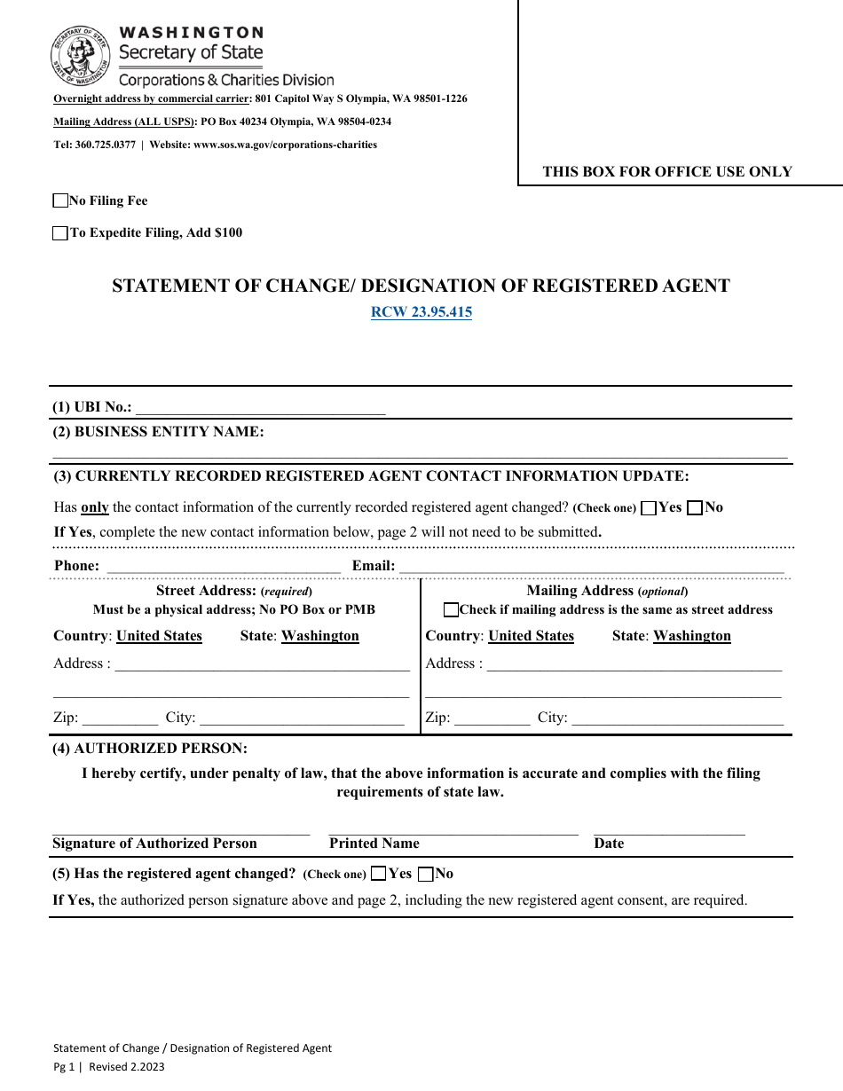 Statement of Change / Designation of Registered Agent - Washington, Page 3