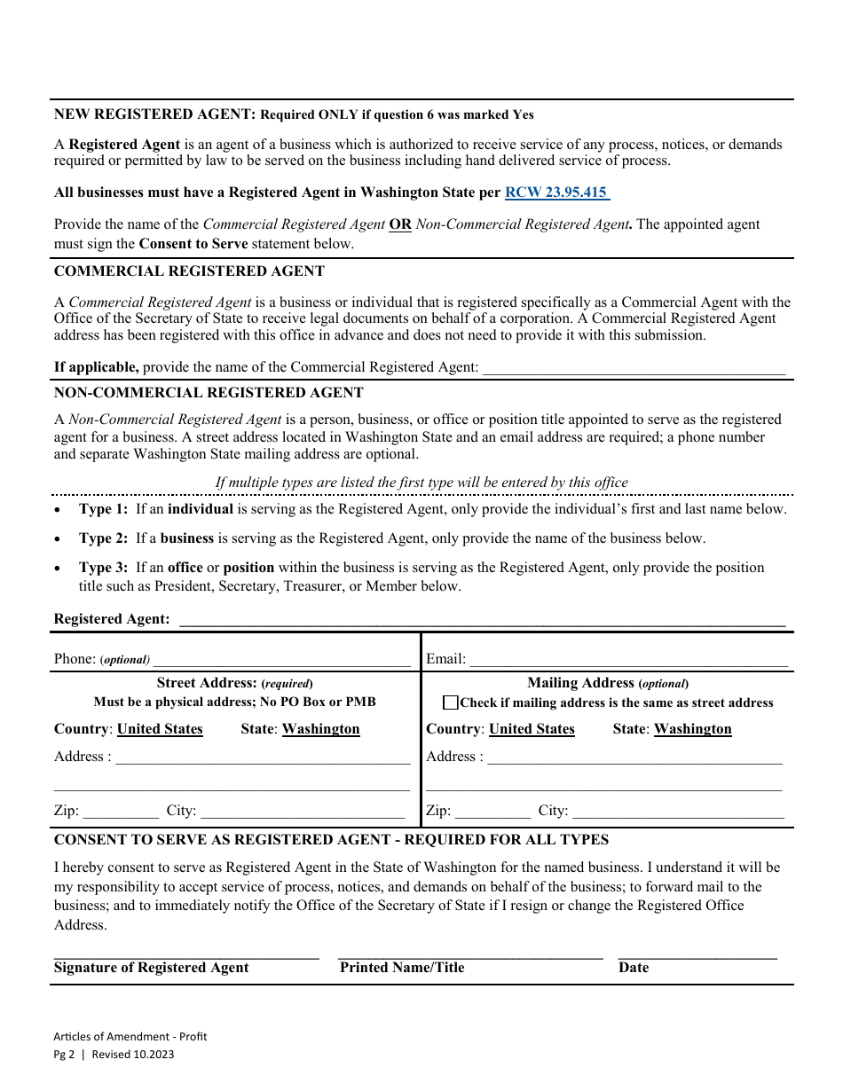 Articles of Amendment - Profit Corporation - Washington, Page 4