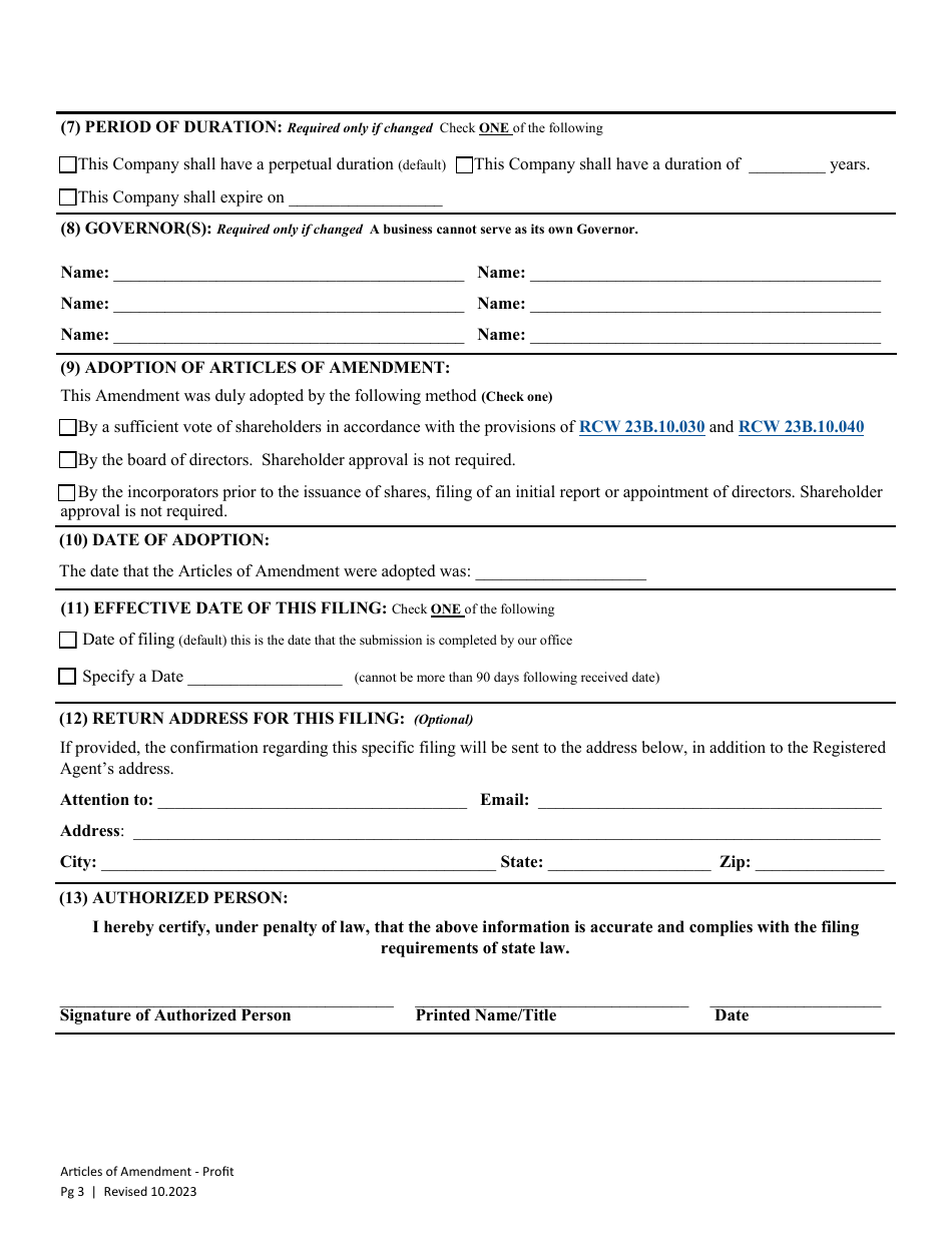 Articles of Amendment - Profit Corporation - Washington, Page 5