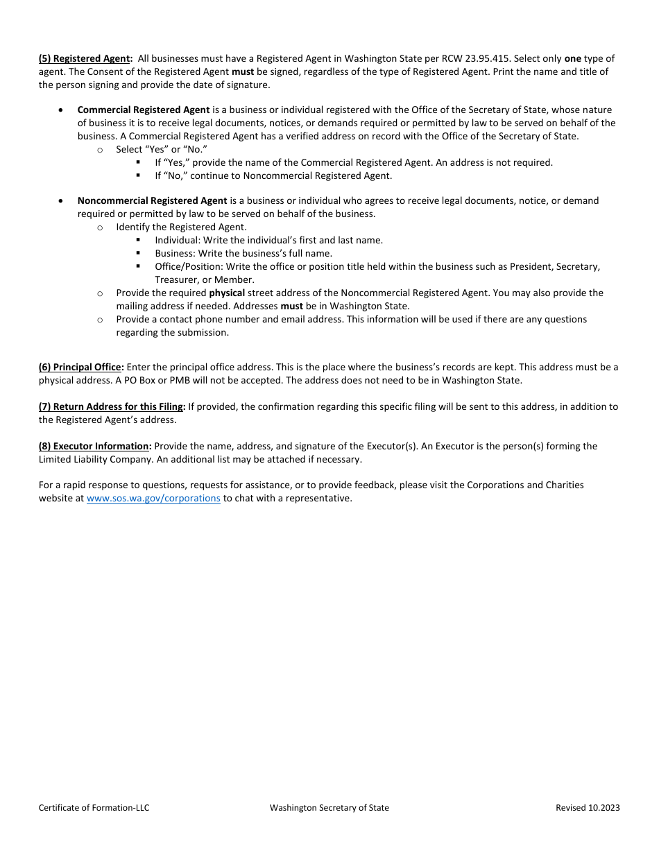 Certificate of Formation - Limited Liability Company - Washington, Page 2