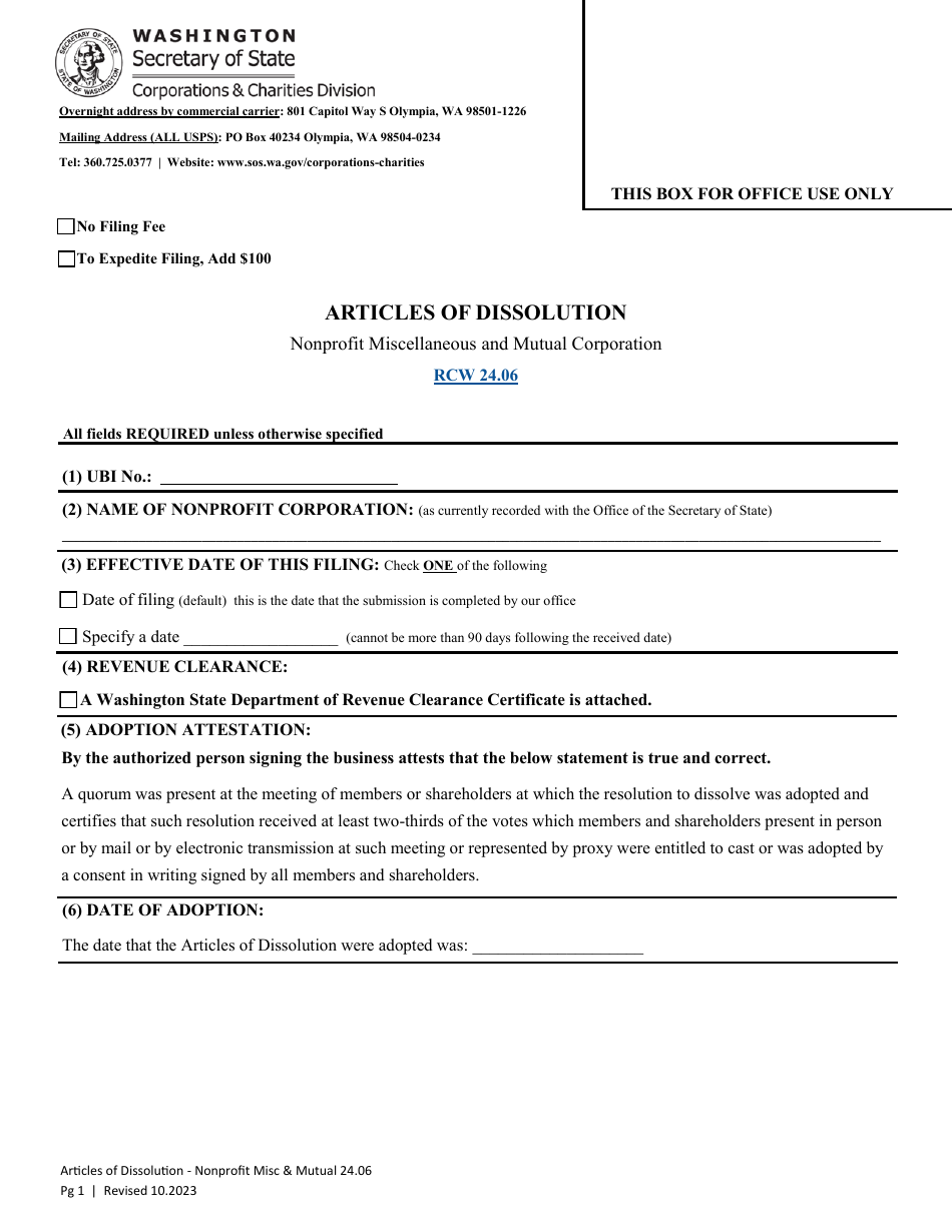 Articles of Dissolution - Nonprofit Miscellaneous and Mutual Corporation - Washington, Page 3