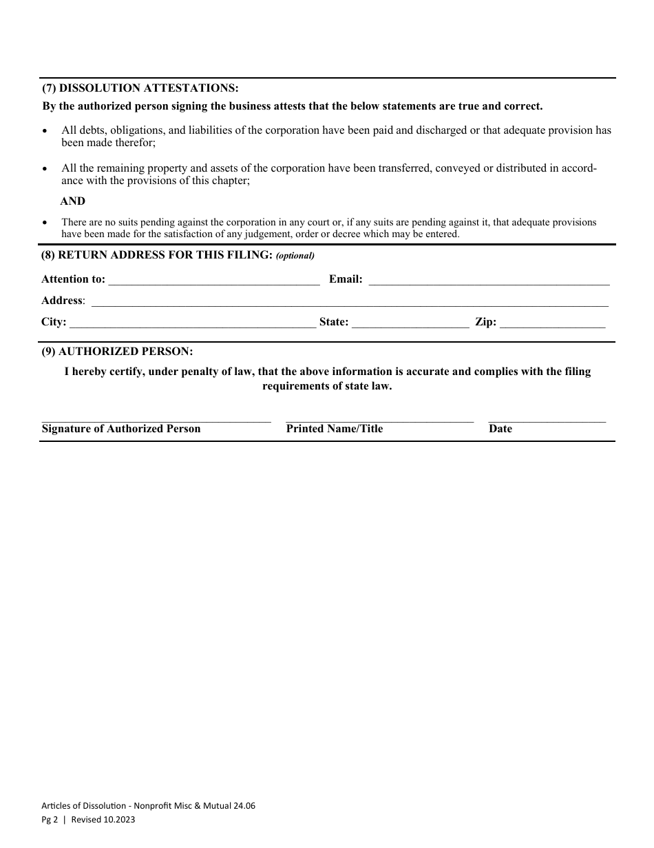 Articles of Dissolution - Nonprofit Miscellaneous and Mutual Corporation - Washington, Page 4