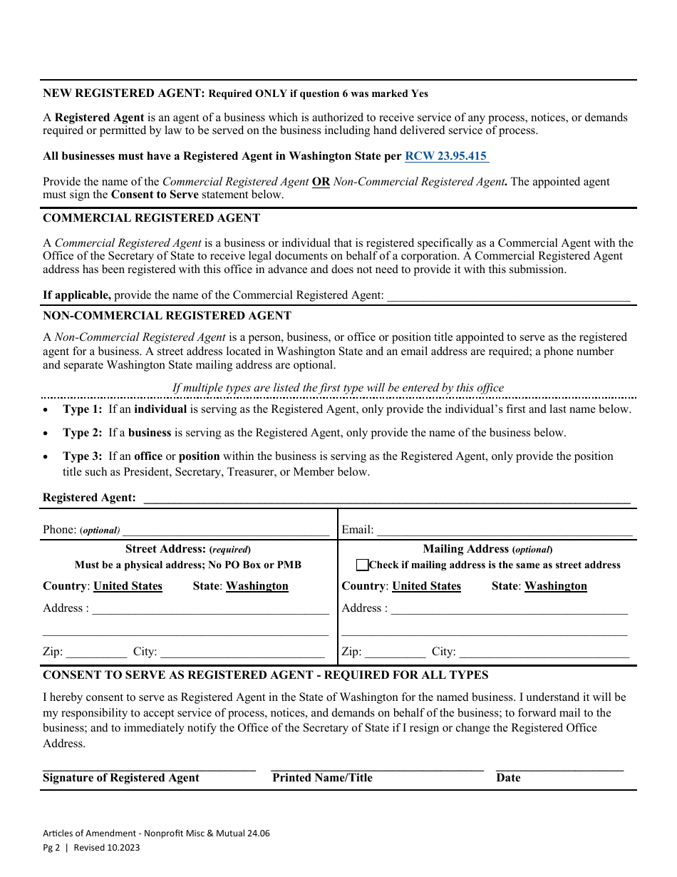 Washington Articles of Amendment - Nonprofit Miscellaneous and Mutual ...