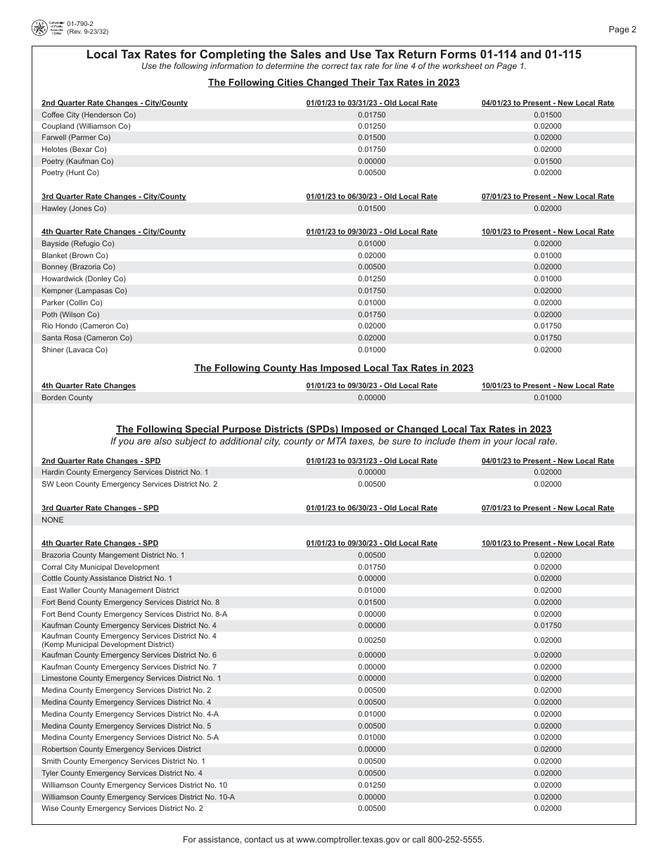 Form 01-790 Worksheet for Completing the Sales and Use Tax Return Forms 01-114, 01-115 and 01-116 - Texas, Page 2