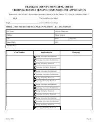 Document preview: Criminal Record Sealing/Expungement Application - Franklin County, Ohio