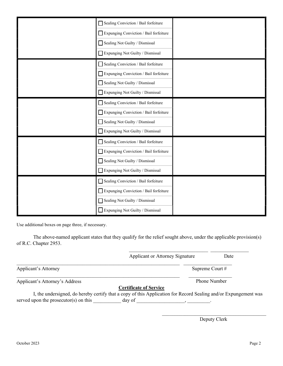 Franklin County Ohio Criminal Record Sealingexpungement Application Download Fillable Pdf 0836