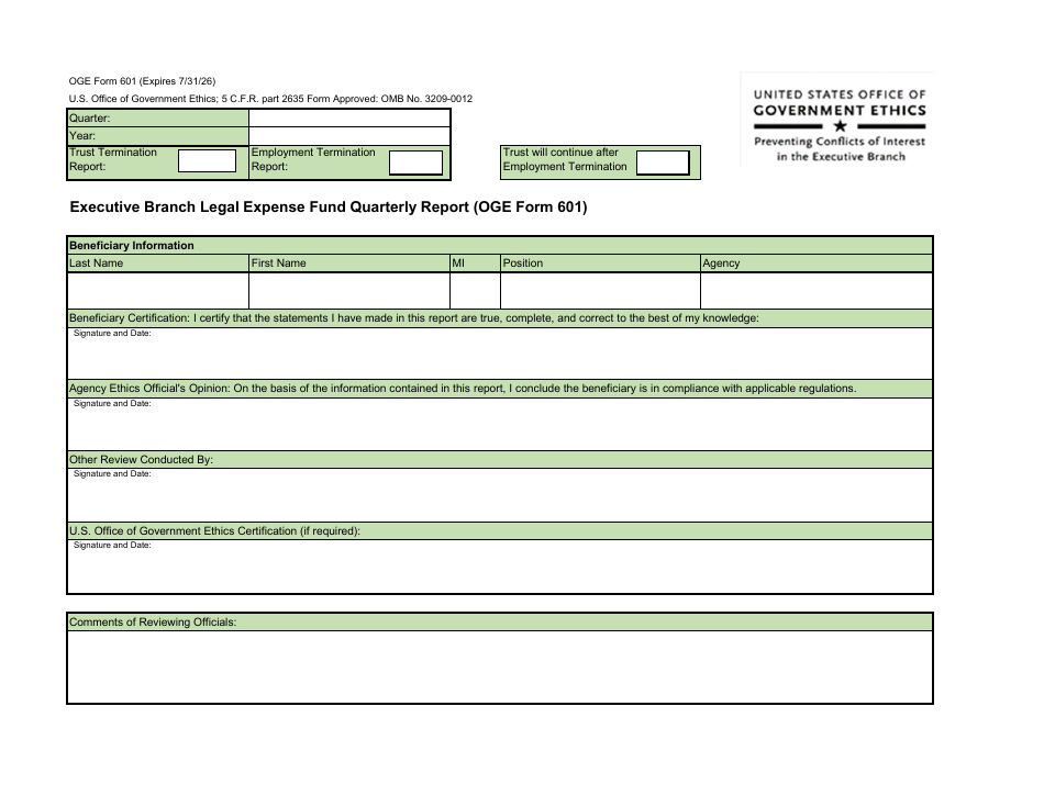 OGE Form 601 Executive Branch Legal Expense Fund Quarterly Report, Page 4