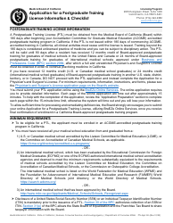 Document preview: Application for a Postgraduate Training License Information & Checklist - California