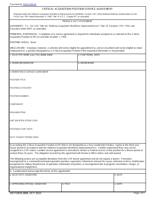 DD Form 2888 Critical Acquisition Position Service Agreement