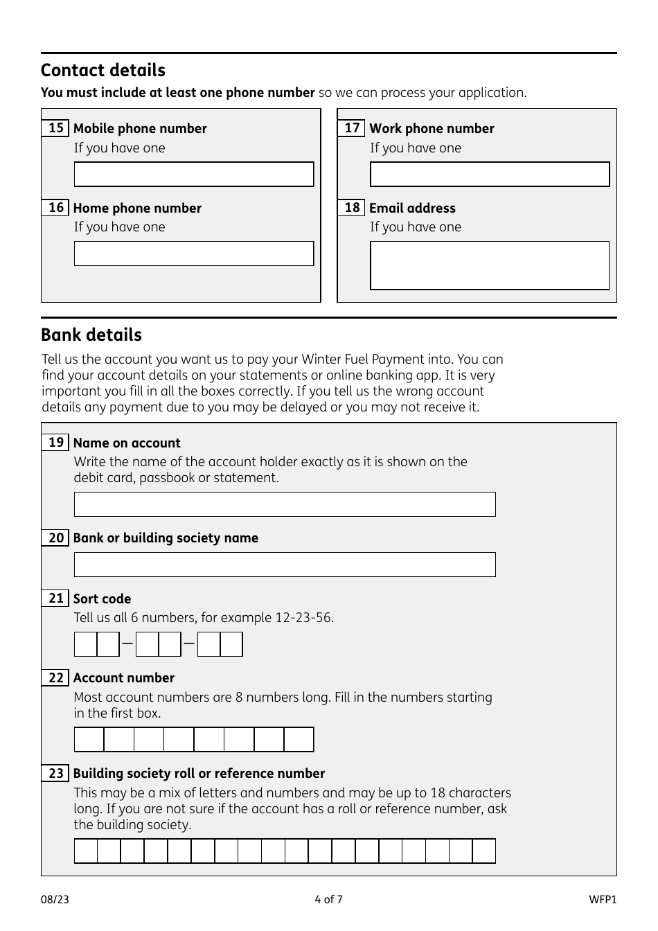 Form WFP1 Download Fillable PDF or Fill Online Winter Fuel Payment