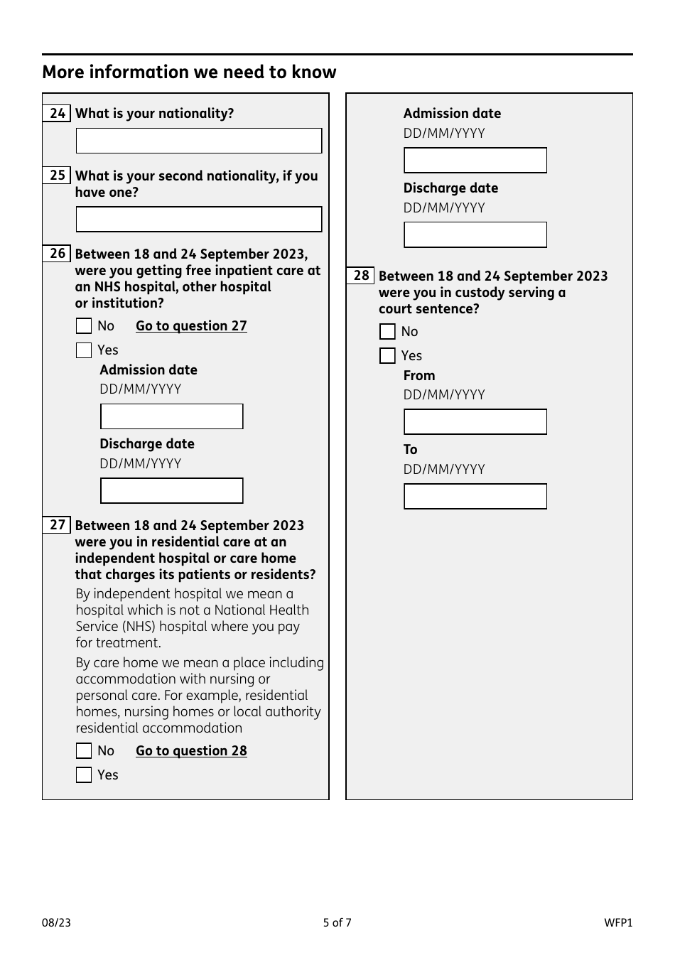 Form WFP1 Download Fillable PDF or Fill Online Winter Fuel Payment