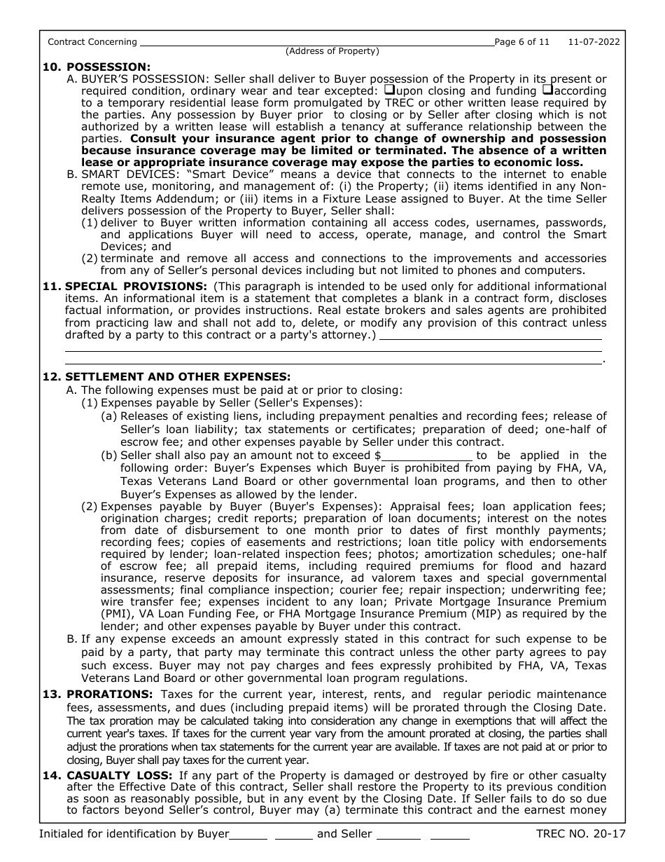 TREC Form 20-17 One to Four Family Residential Contract (Resale) - Texas, Page 6