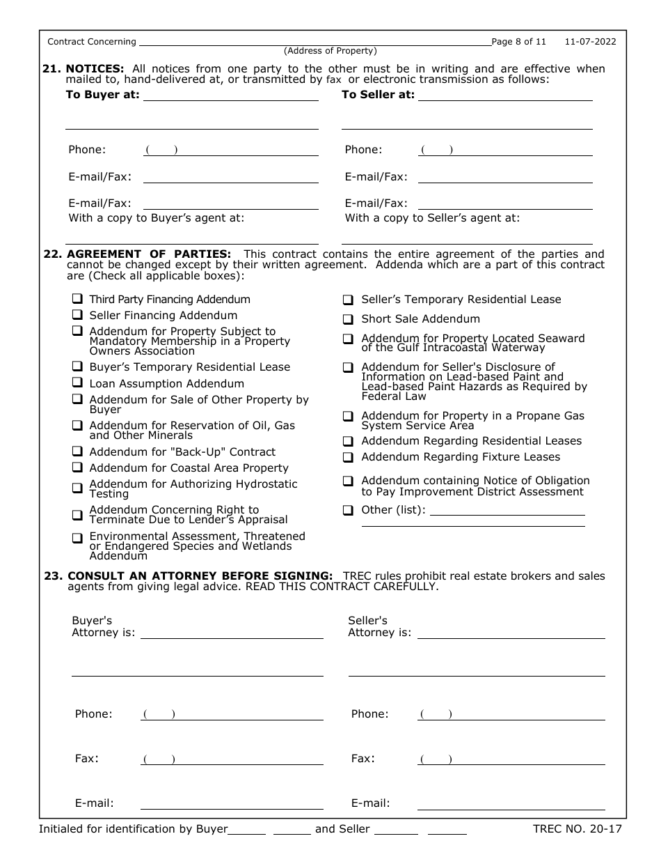 TREC Form 20-17 One to Four Family Residential Contract (Resale) - Texas, Page 8