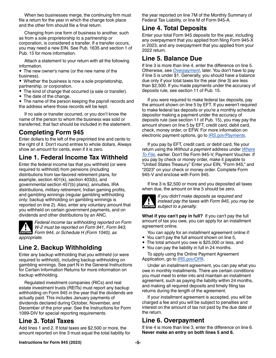 Instructions for IRS Form 945 Annual Return of Withheld Federal Income Tax, Page 5