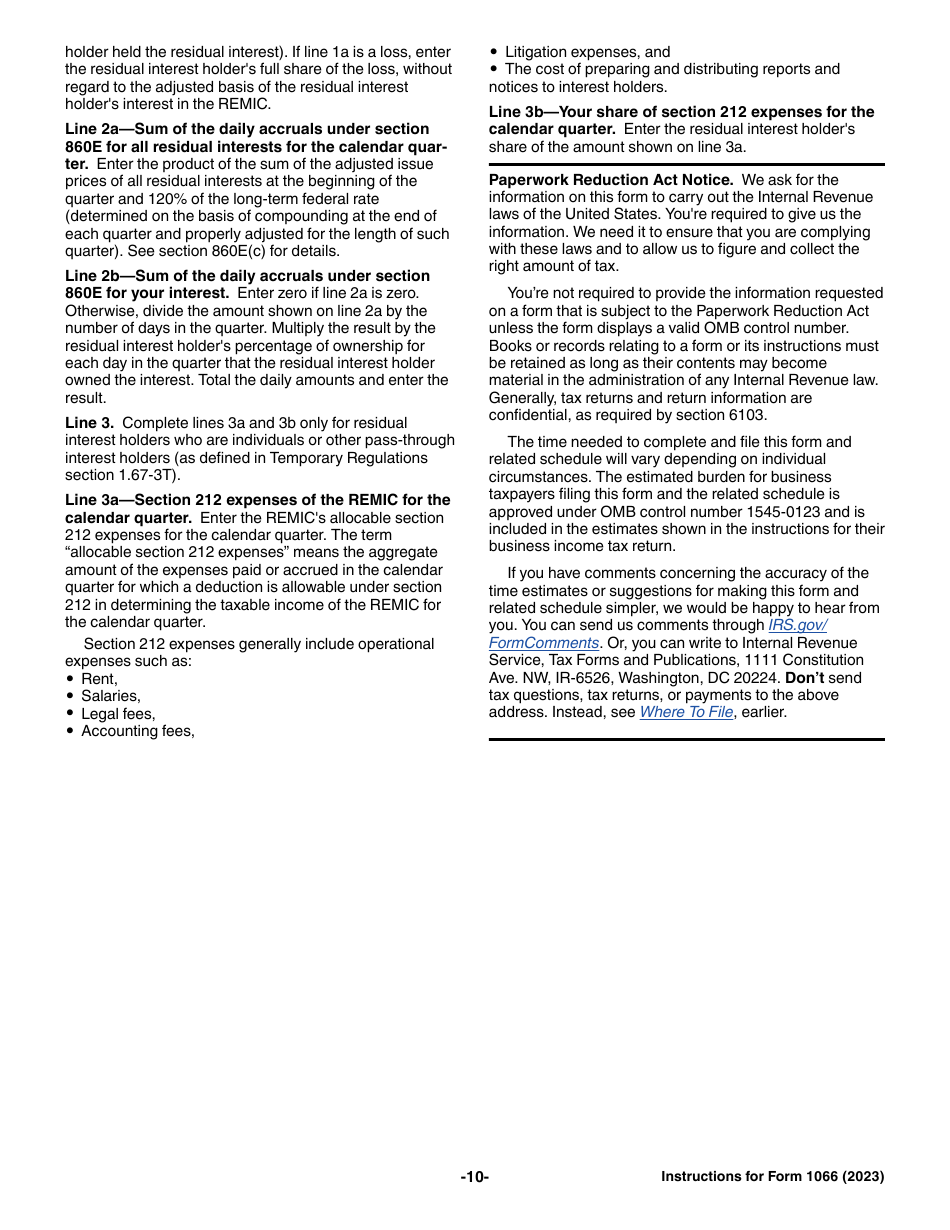 Instructions for IRS Form 1066 U.S. Real Estate Mortgage Investment Conduit (REMIC) Income Tax Return, Page 10