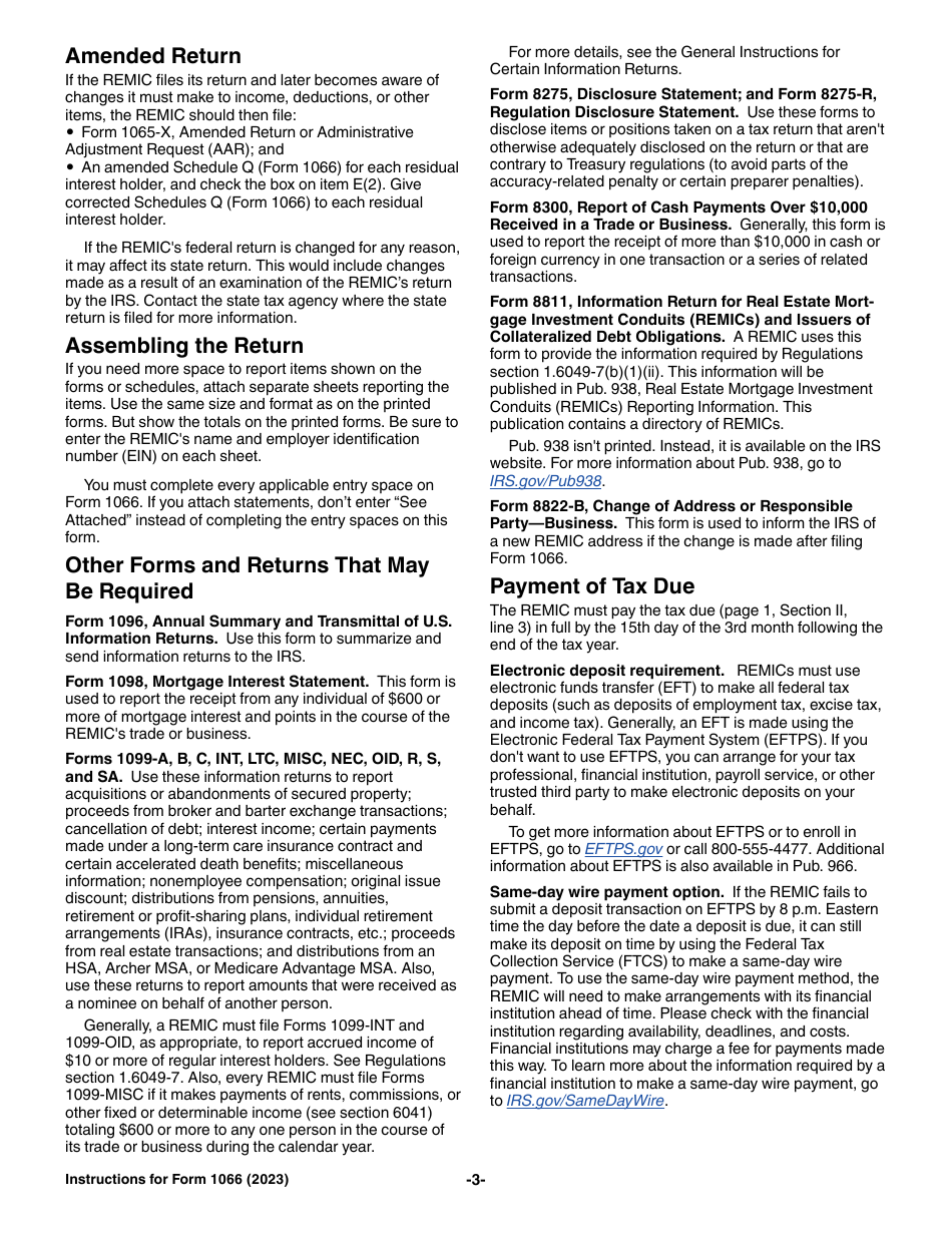Instructions for IRS Form 1066 U.S. Real Estate Mortgage Investment Conduit (REMIC) Income Tax Return, Page 3