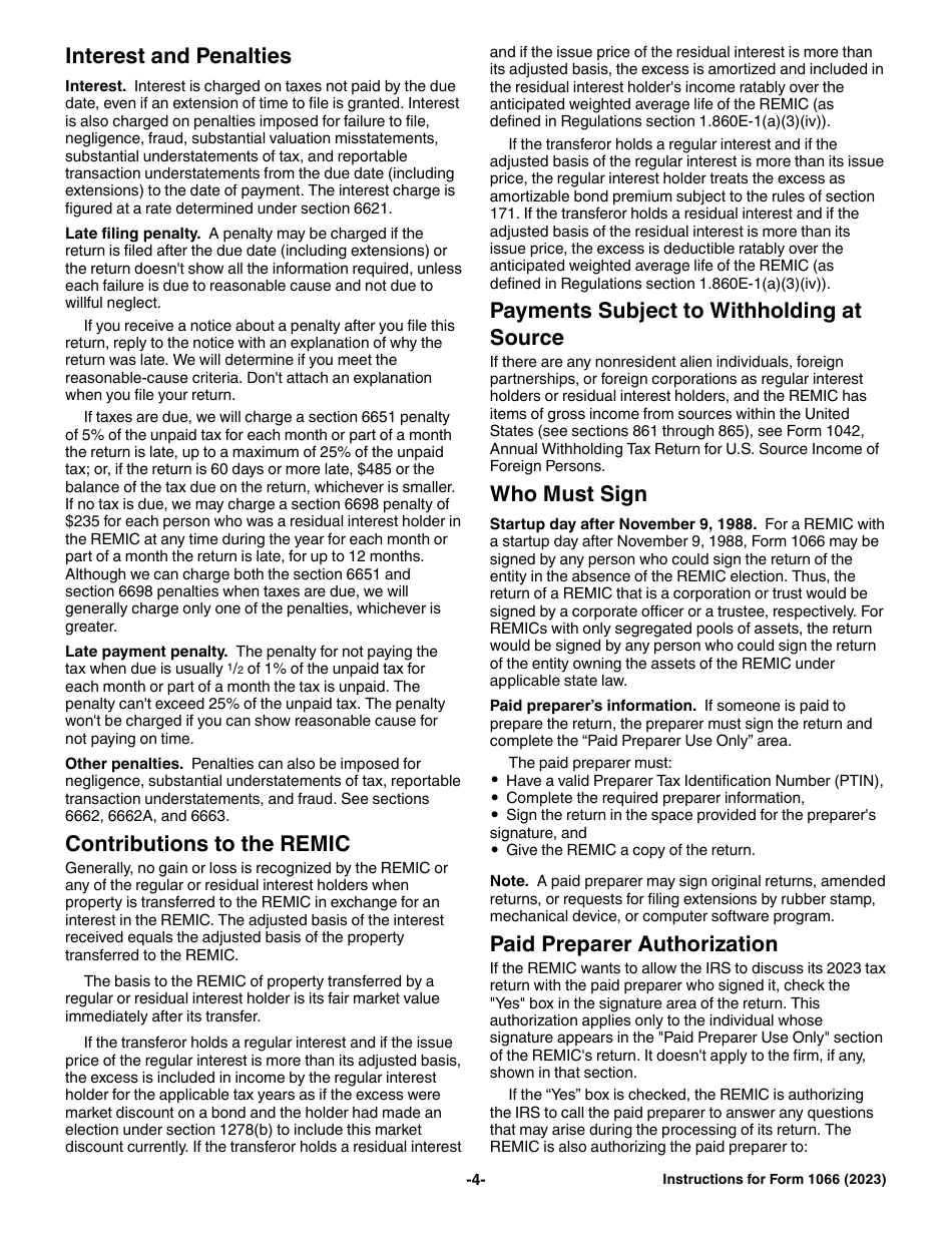 Instructions for IRS Form 1066 U.S. Real Estate Mortgage Investment Conduit (REMIC) Income Tax Return, Page 4