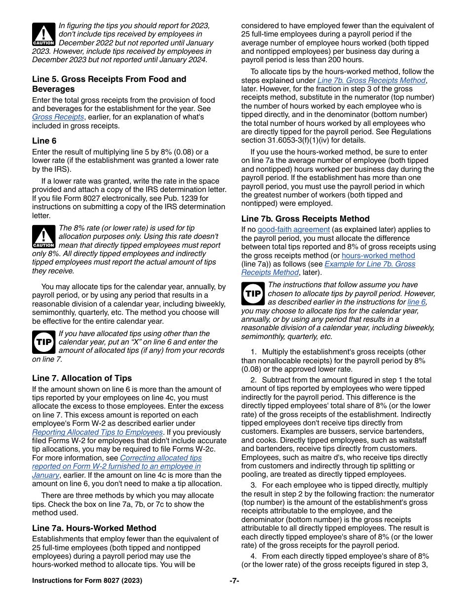 Instructions for IRS Form 8027 Employers Annual Information Return of Tip Income and Allocated Tips, Page 7