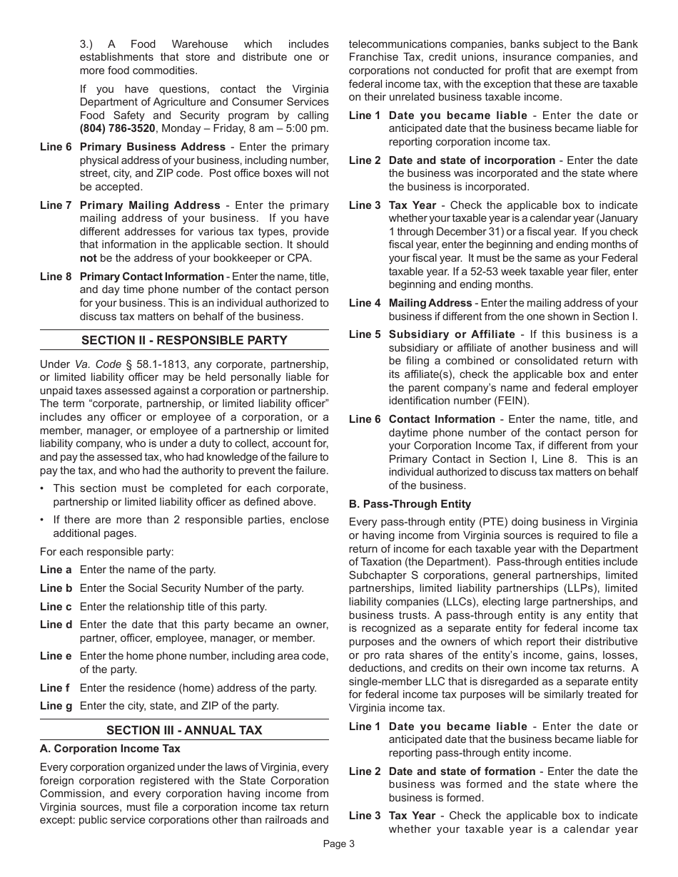 Instructions for Form R-1 Business Registration Form - Virginia, Page 4
