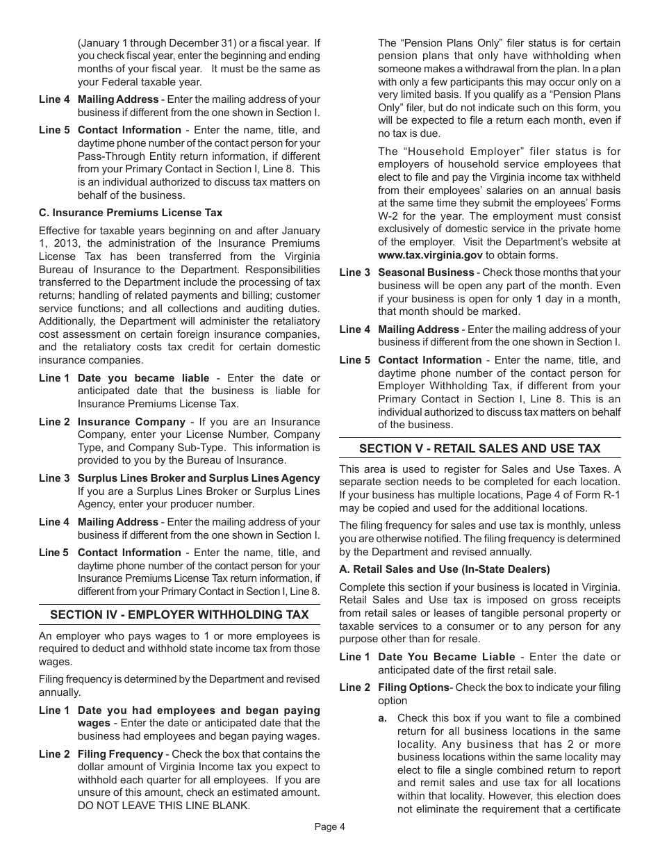 Instructions for Form R-1 Business Registration Form - Virginia, Page 5