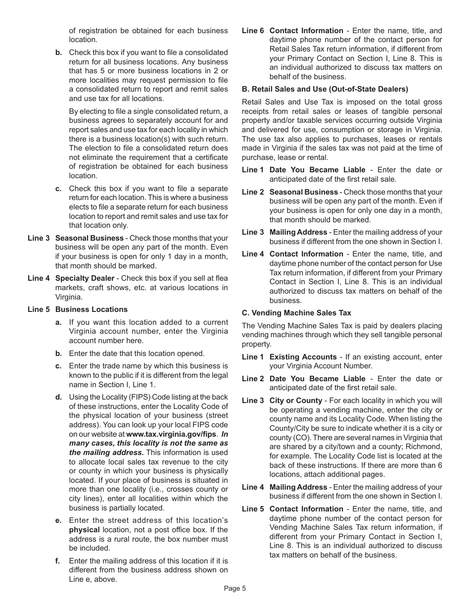 Instructions for Form R-1 Business Registration Form - Virginia, Page 6