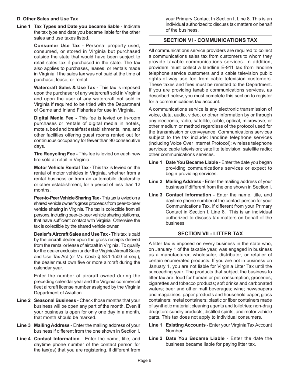 Instructions for Form R-1 Business Registration Form - Virginia, Page 7