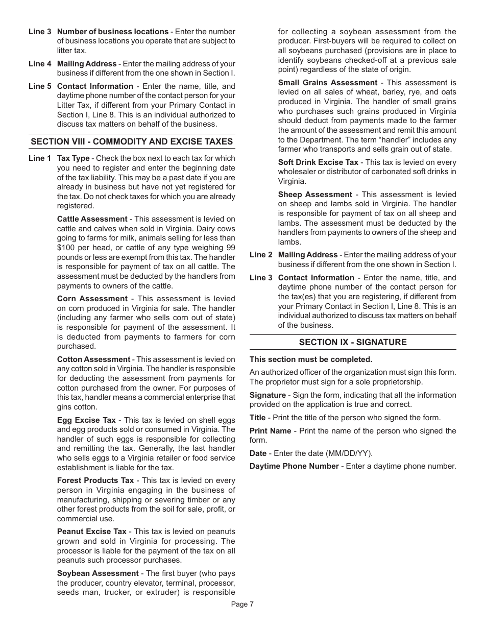Instructions for Form R-1 Business Registration Form - Virginia, Page 8