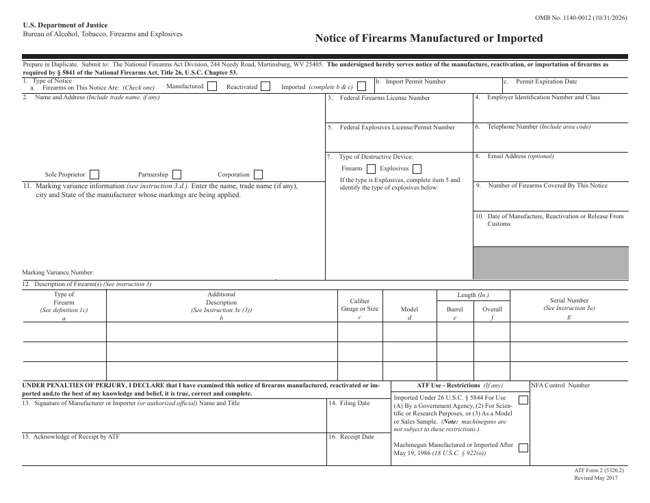Form 2 atf form 5320 2 fill out sign online and download fillable