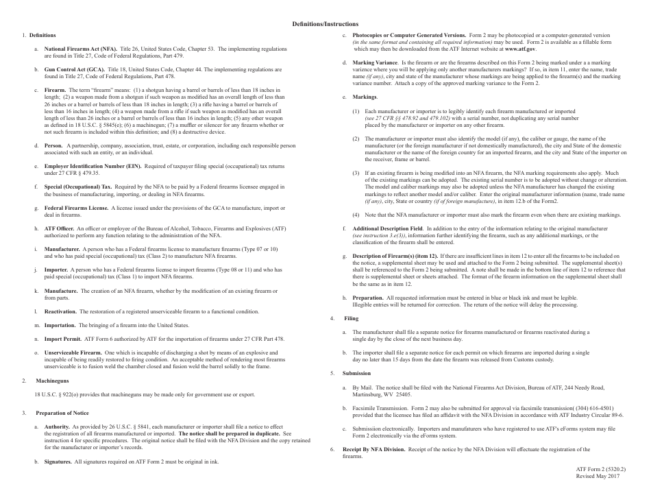 Form 2 (ATF Form 5320.2) Notice of Firearms Manufactured or Imported, Page 3