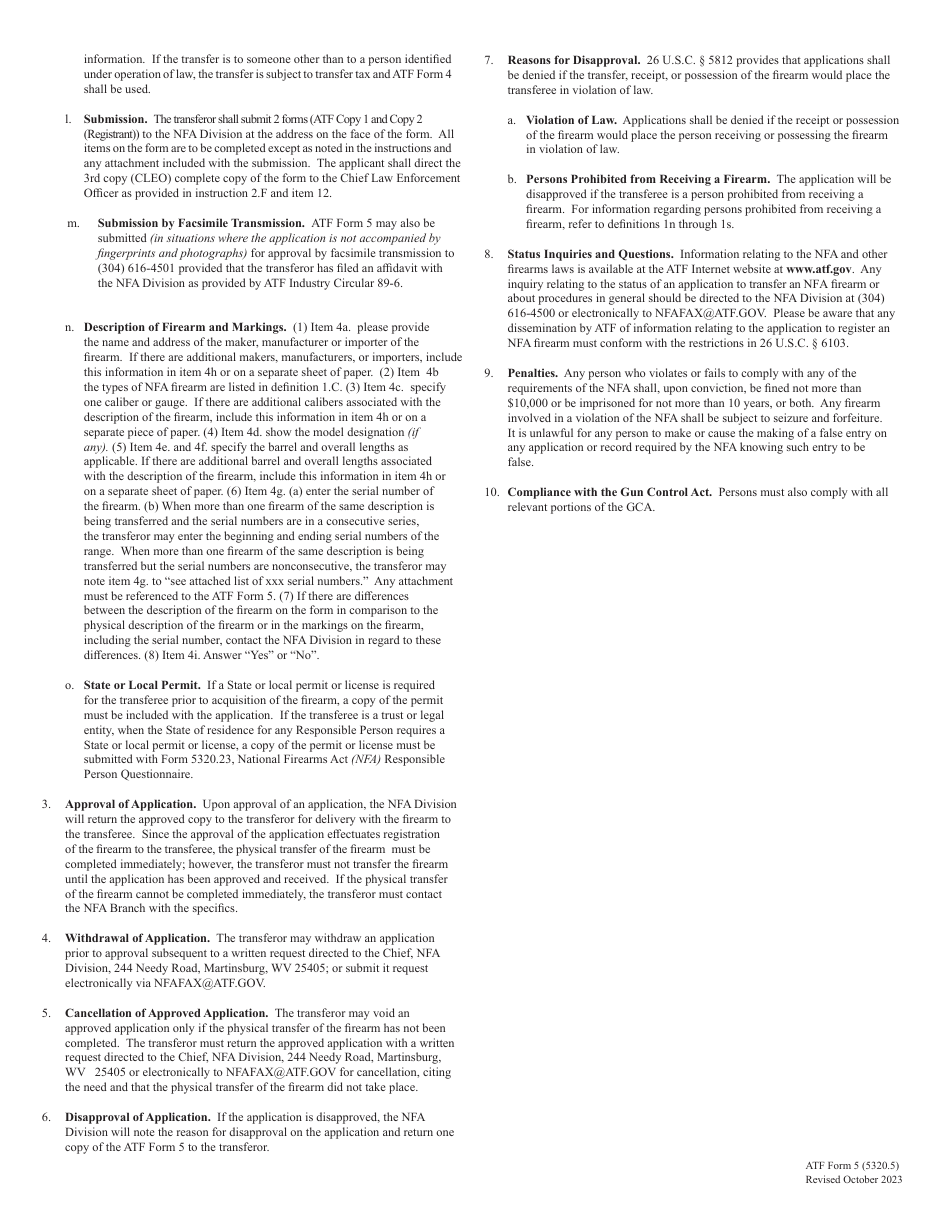 ATF Form 5 Application for Tax Exempt Transfer and Registration of Firearm, Page 7
