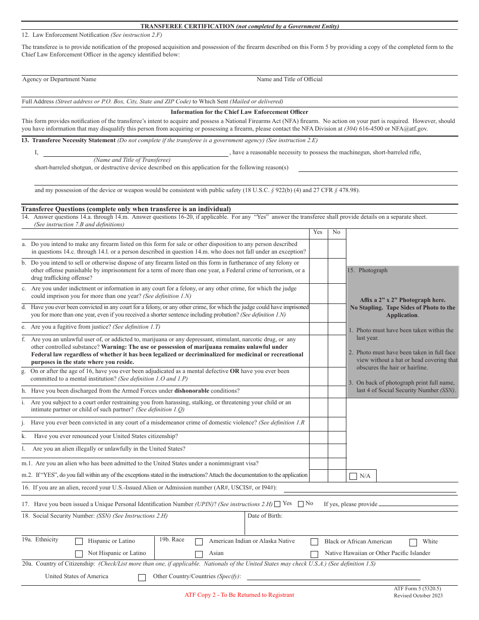 ATF Form 5 Application for Tax Exempt Transfer and Registration of Firearm, Page 9