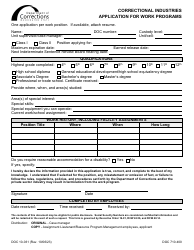 Document preview: Form DOC10-031 Correctional Industries Application for Work Programs - Washington