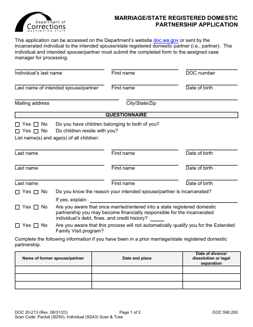 Form DOC20-213  Printable Pdf