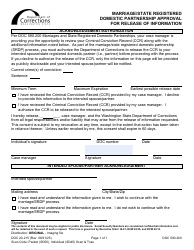 Document preview: Form DOC20-215 Marriage/State Registered Domestic Partnership Approval Release of Information - Washington