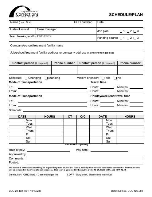 Form DOC20-102  Printable Pdf