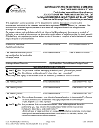 Document preview: Form DOC20-213ES Marriage/State Registered Domestic Partnership Application for Intended Spouse/Domestic Partner Use - Washington (English/Spanish)