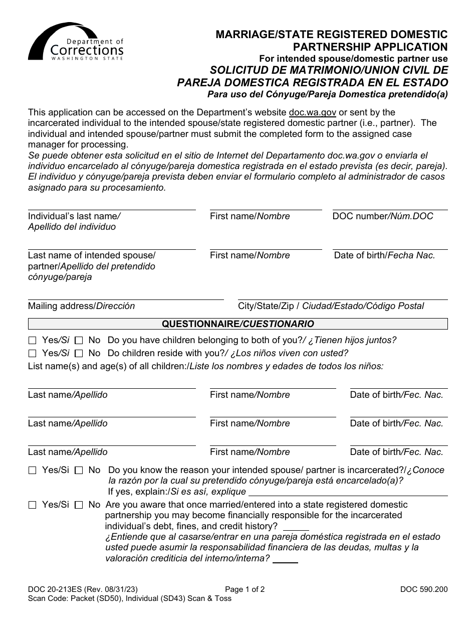 Form Doc20 213es Download Printable Pdf Or Fill Online Marriagestate Registered Domestic 7033