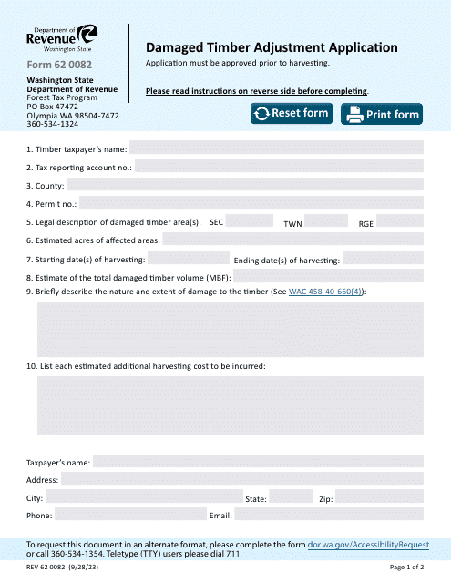 Form REV62 0082  Printable Pdf