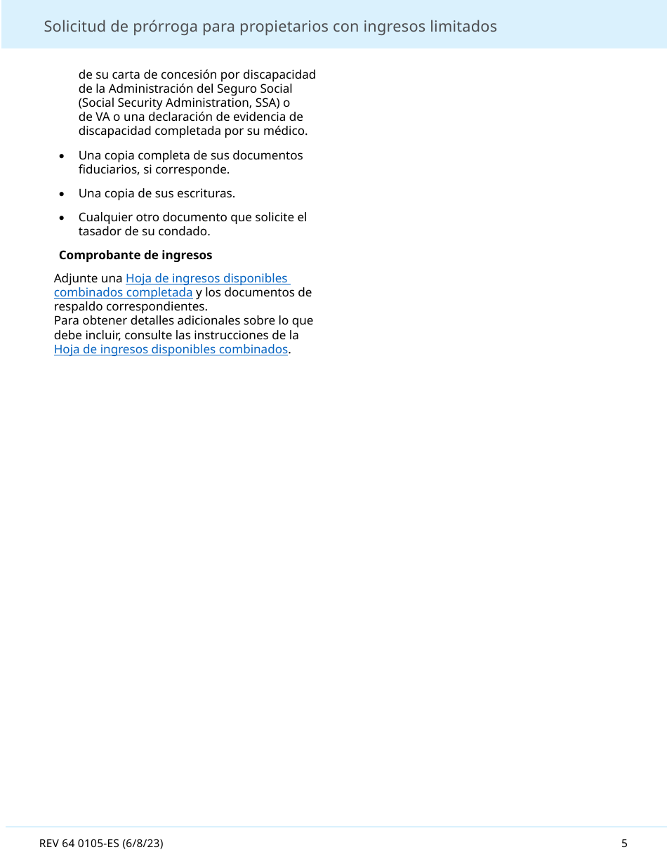 Formulario REV64 0105-ES Solicitud De Prorroga Para Propietarios Con Ingresos Limitados - Washington (Spanish), Page 5