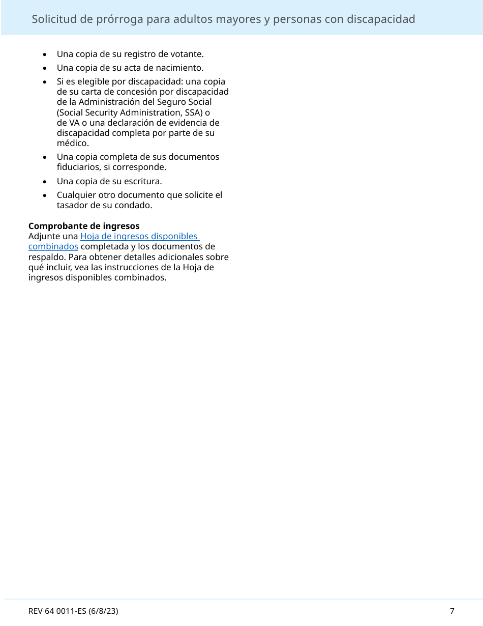 Formulario REV64 0011-ES Solicitud De Prorroga Para Adultos Mayores Y Personas Con Discapacidad - Washington (Spanish), Page 7