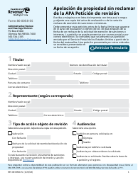 Formulario REV80 0058-ES Apelacion De Propiedad Sin Reclamar De La Apa Peticion De Revision - Washington (Spanish)