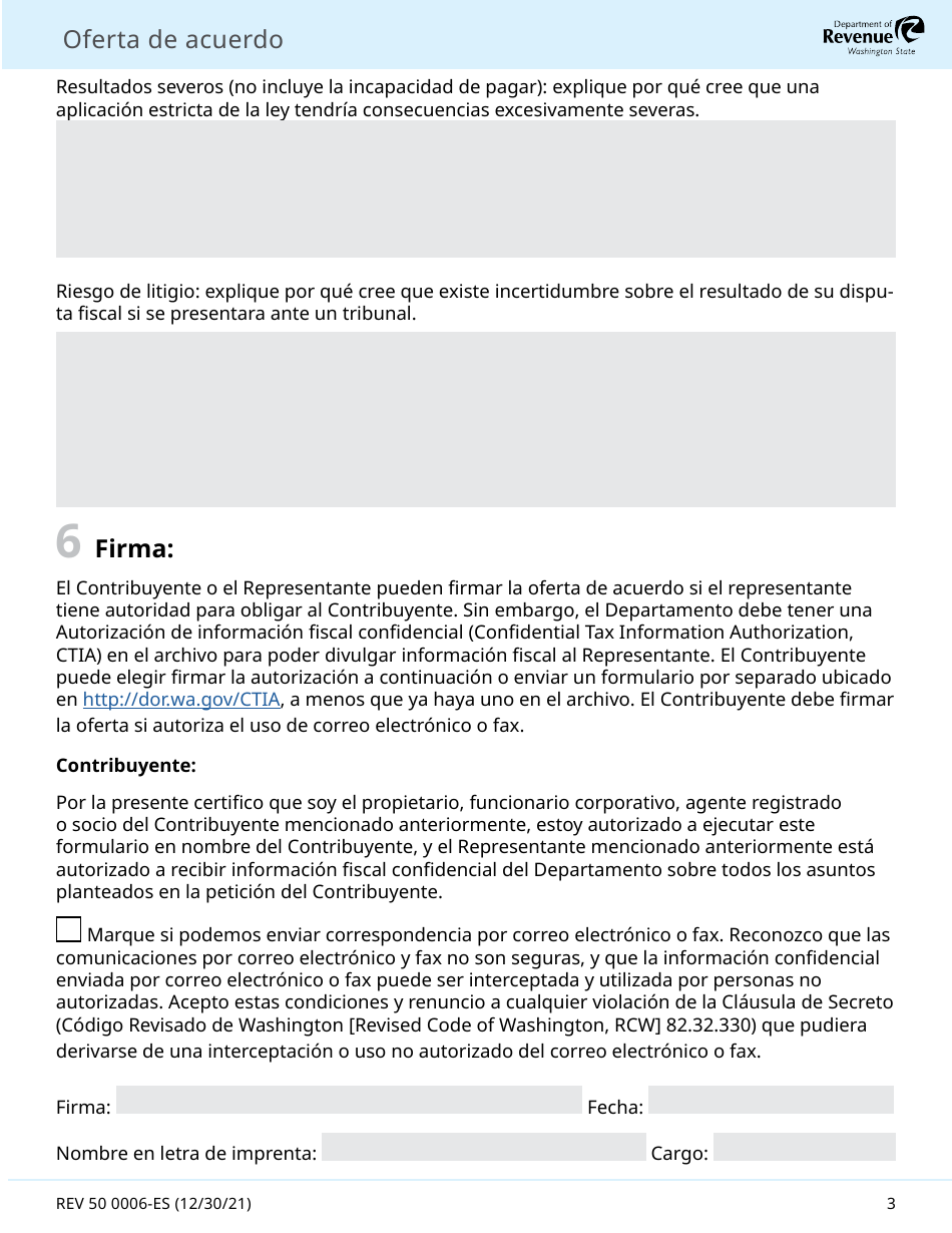 Formulario REV50 0006-ES Oferta De Acuerdo - Washington (Spanish), Page 3