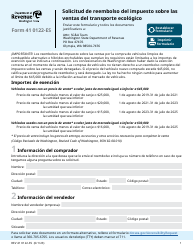 Formulario REV41 0122-ES Solicitud De Reembolso Del Impuesto Sobre Las Ventas Del Transporte Ecologico - Washington (Spanish)