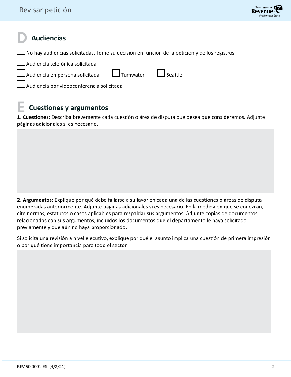 Formulario REV50 0001-ES Revisar Peticion - Washington (Spanish), Page 2