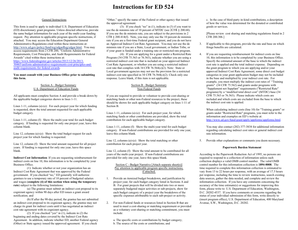 Form ED524 Budget Information Non-construction Programs, Page 3