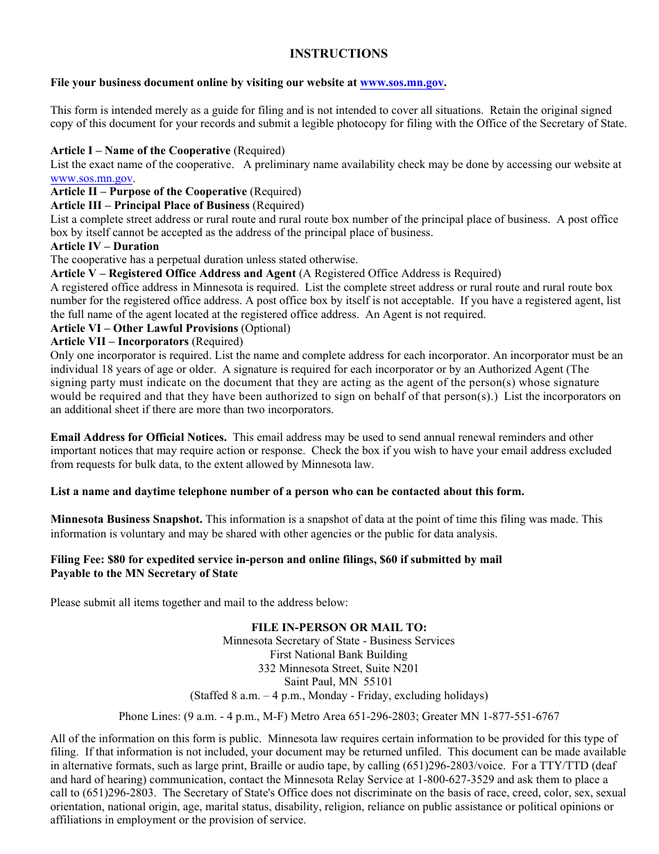 Minnesota Cooperative Articles of Incorporation - Minnesota, Page 4