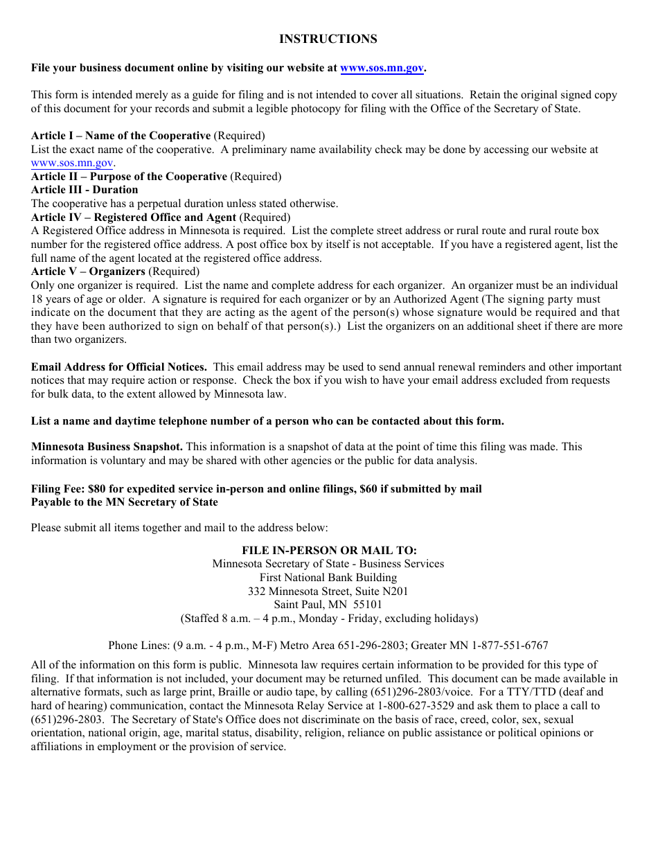 Minnesota Cooperative Articles of Organization - Minnesota, Page 4