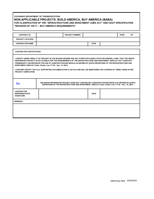 CDOT Form 1610  Printable Pdf