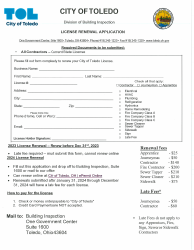 Document preview: License Renewal Application - City of Toledo, Ohio, 2024